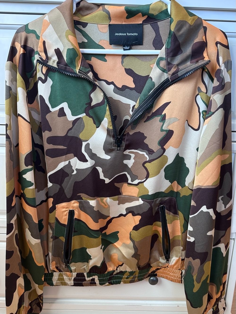 Jealous Tomato Camo Half-Zip Pullover - Green/Brown/Tan/Black